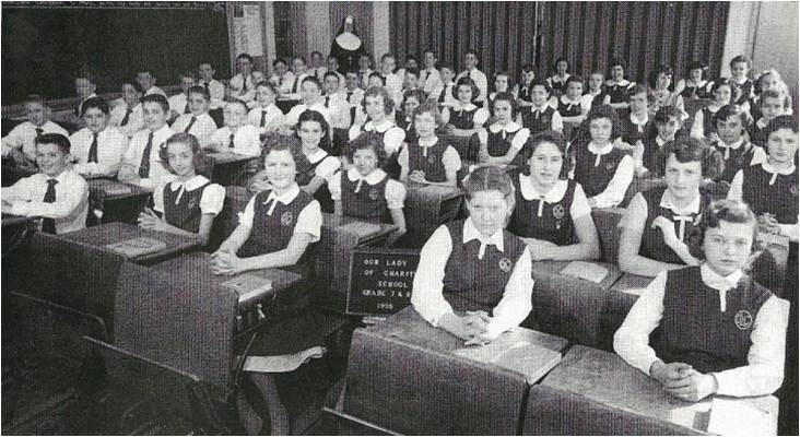 Our Lady of Charity School Grade 7 & 8 class photo possibly 1956