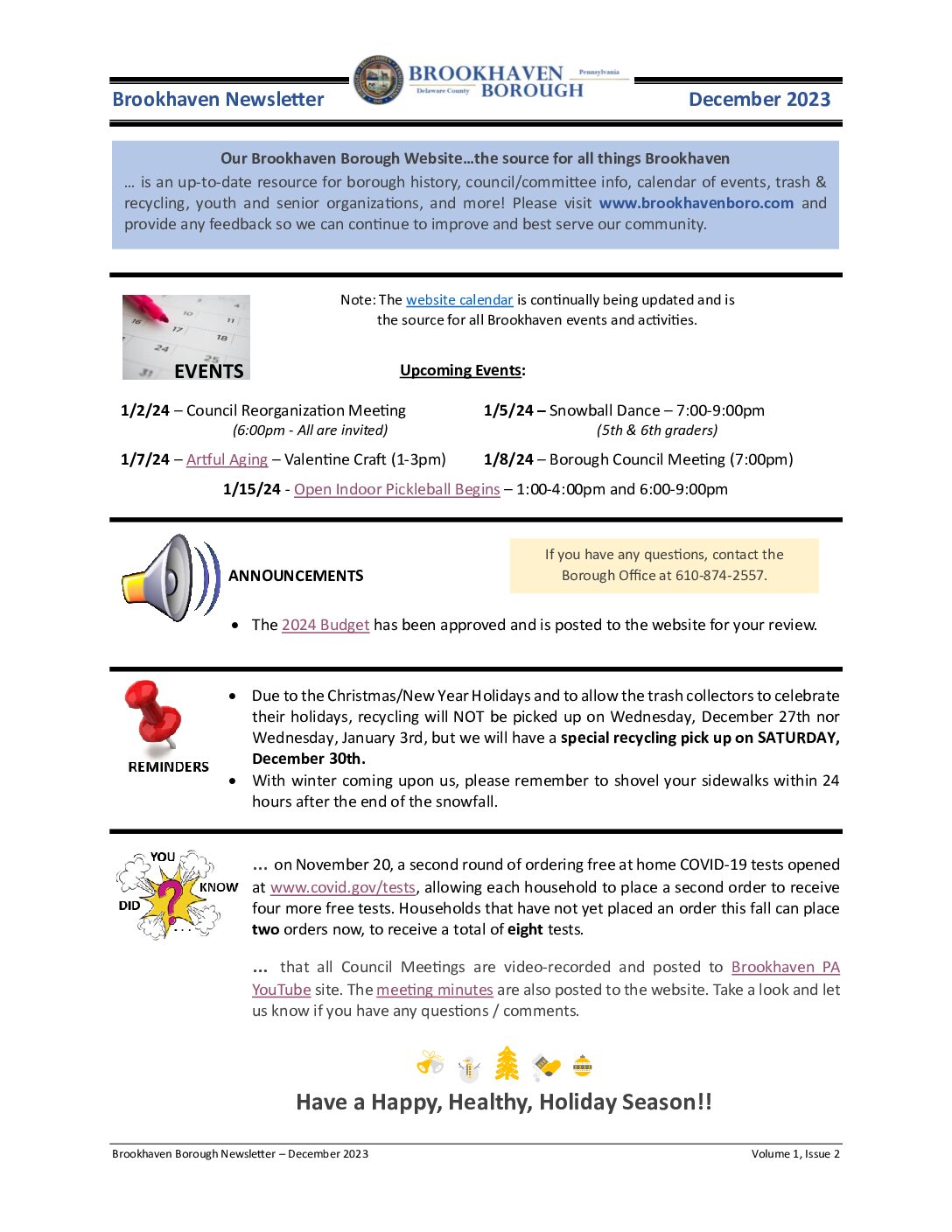 Thumbnail of the first page of 'Newsletter – December 2023'