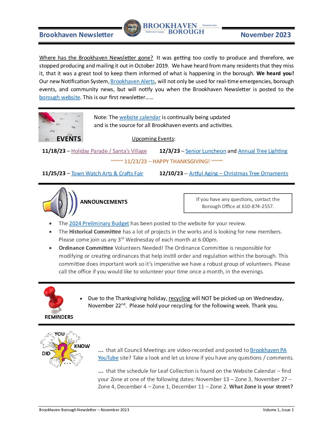 Thumbnail of the first page of 'Newsletter – November 2023'