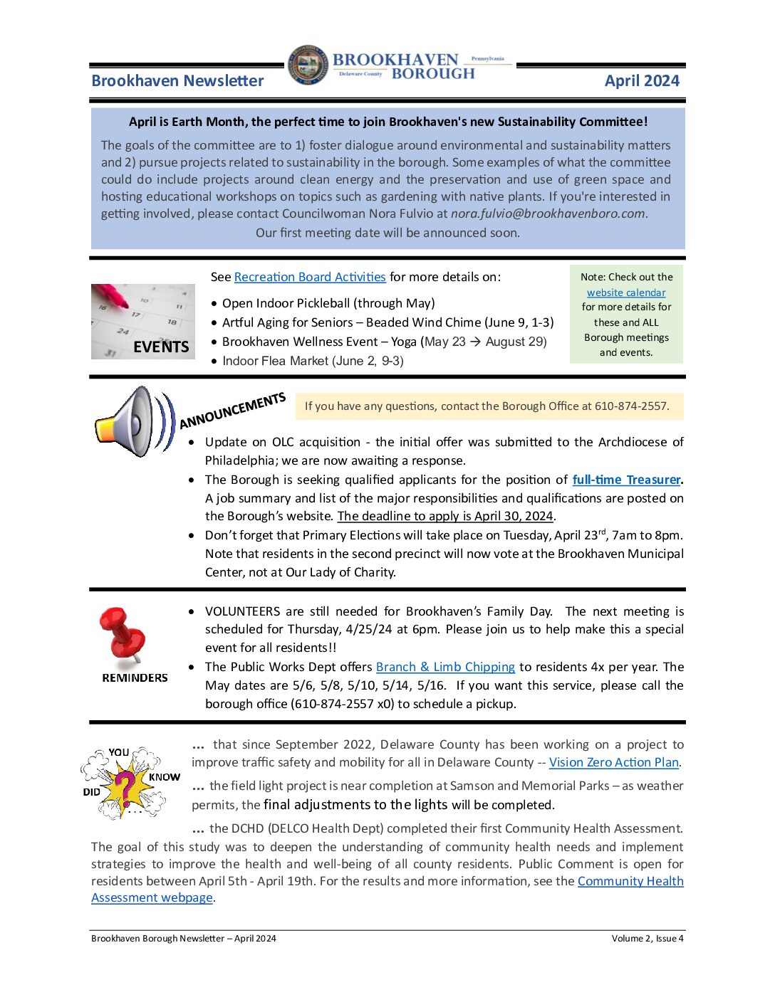 Thumbnail of the first page of 'Newsletter – April 2024'