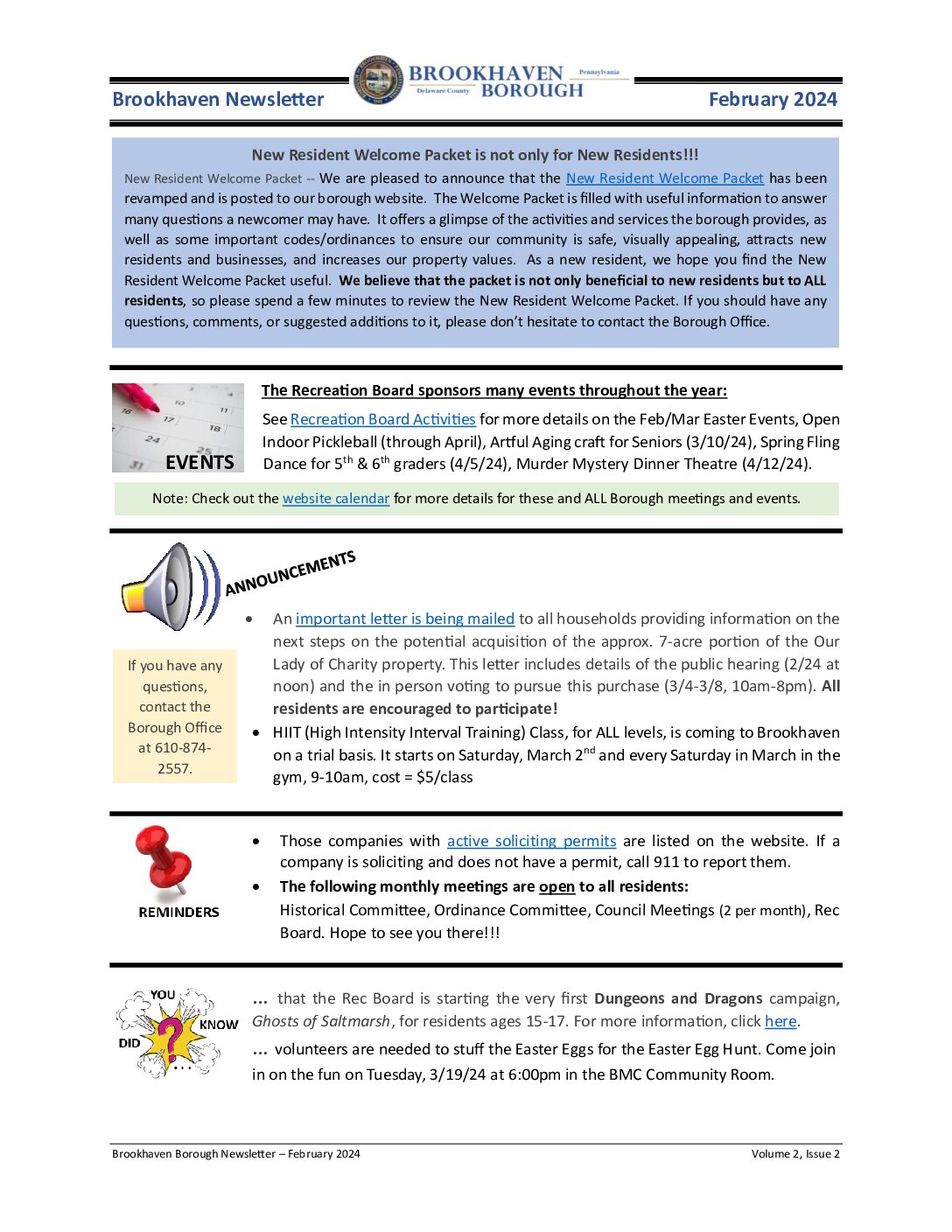 Thumbnail of the first page of 'Newsletter – February 2024'