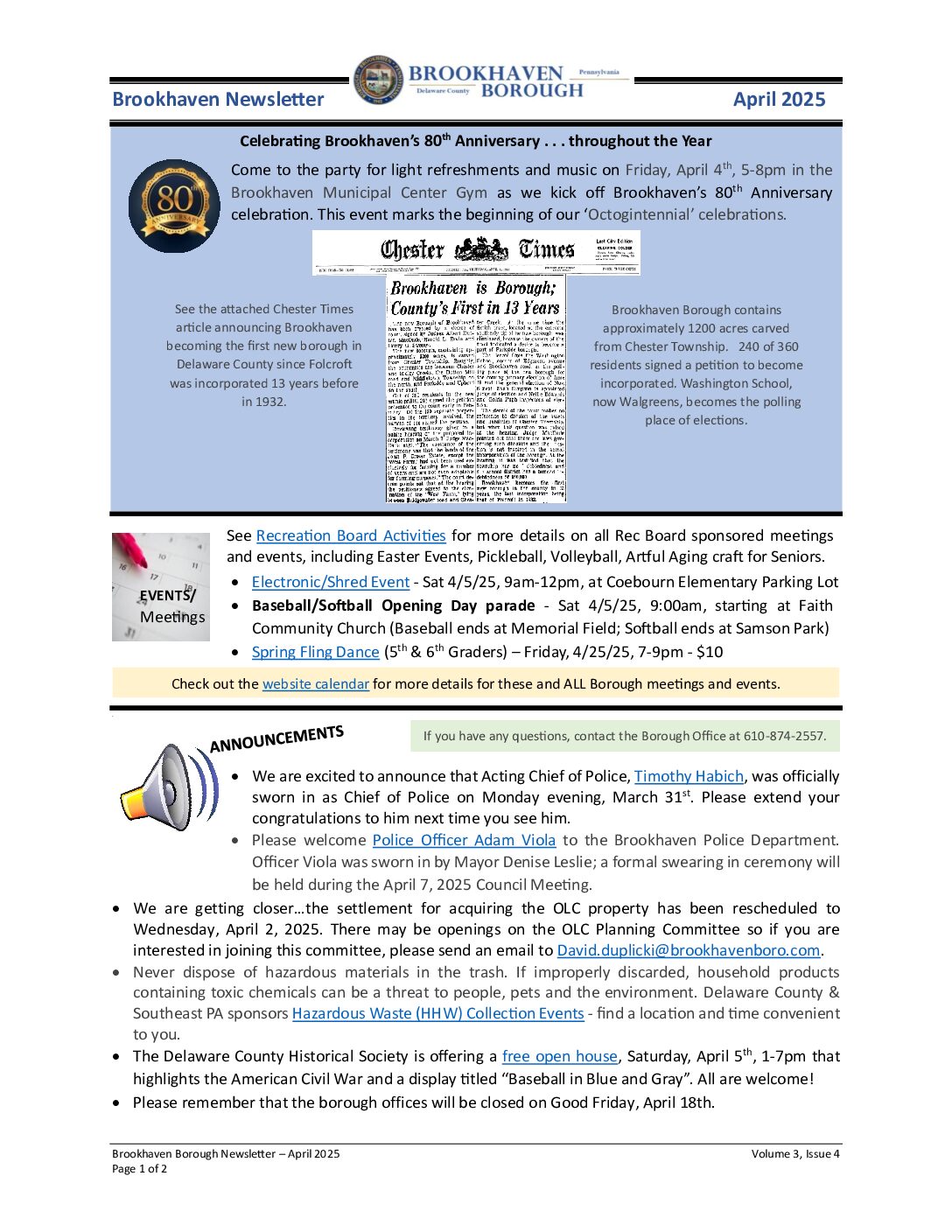 Thumbnail of the first page of 'Newsletter – April 2025'
