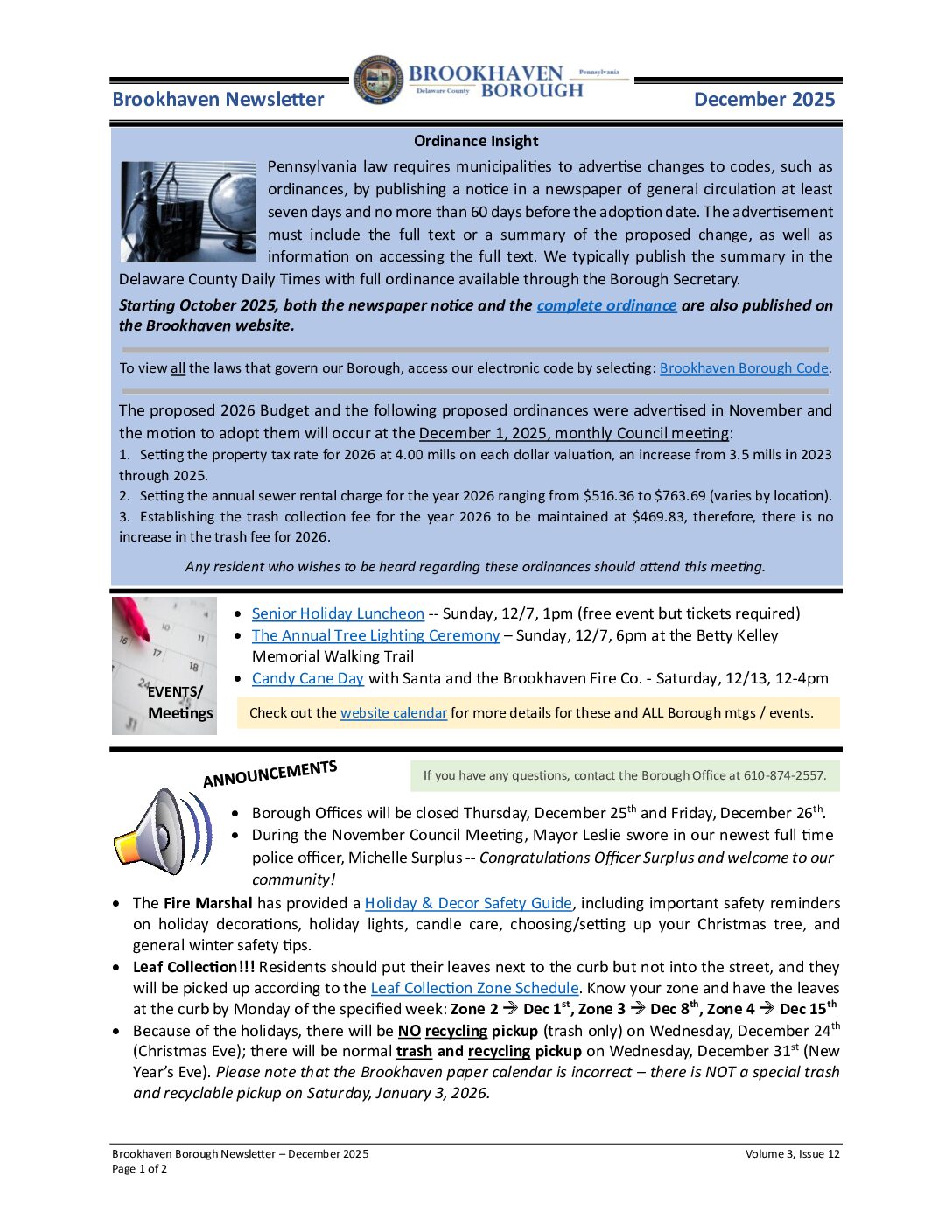 Thumbnail of the first page of 'Newsletter – December 2025'