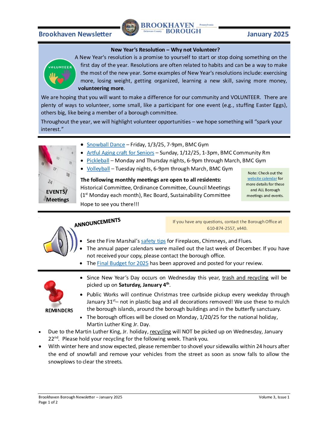 Thumbnail of the first page of 'Newsletter – January 2025'