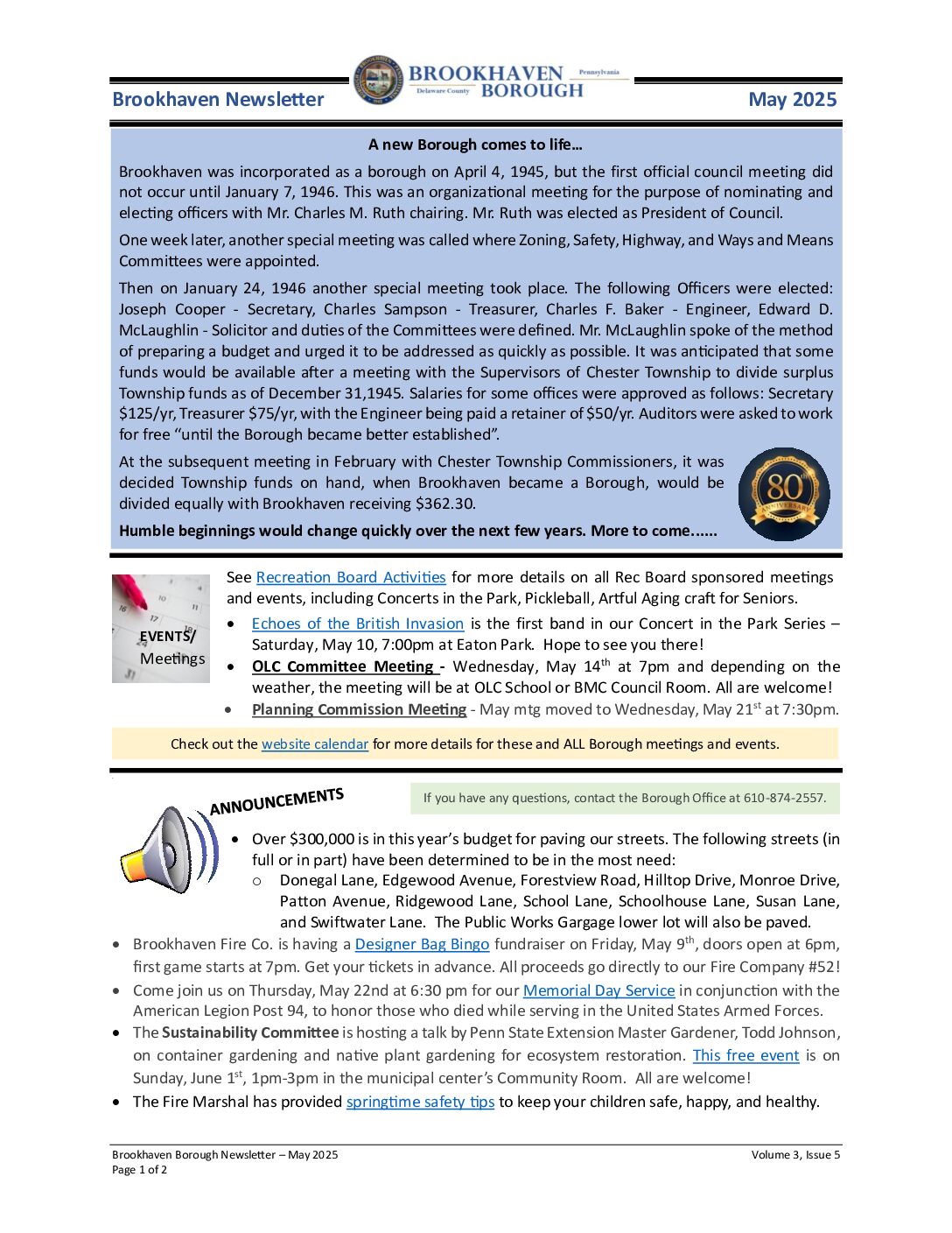 Thumbnail of the first page of 'Newsletter – May 2025'