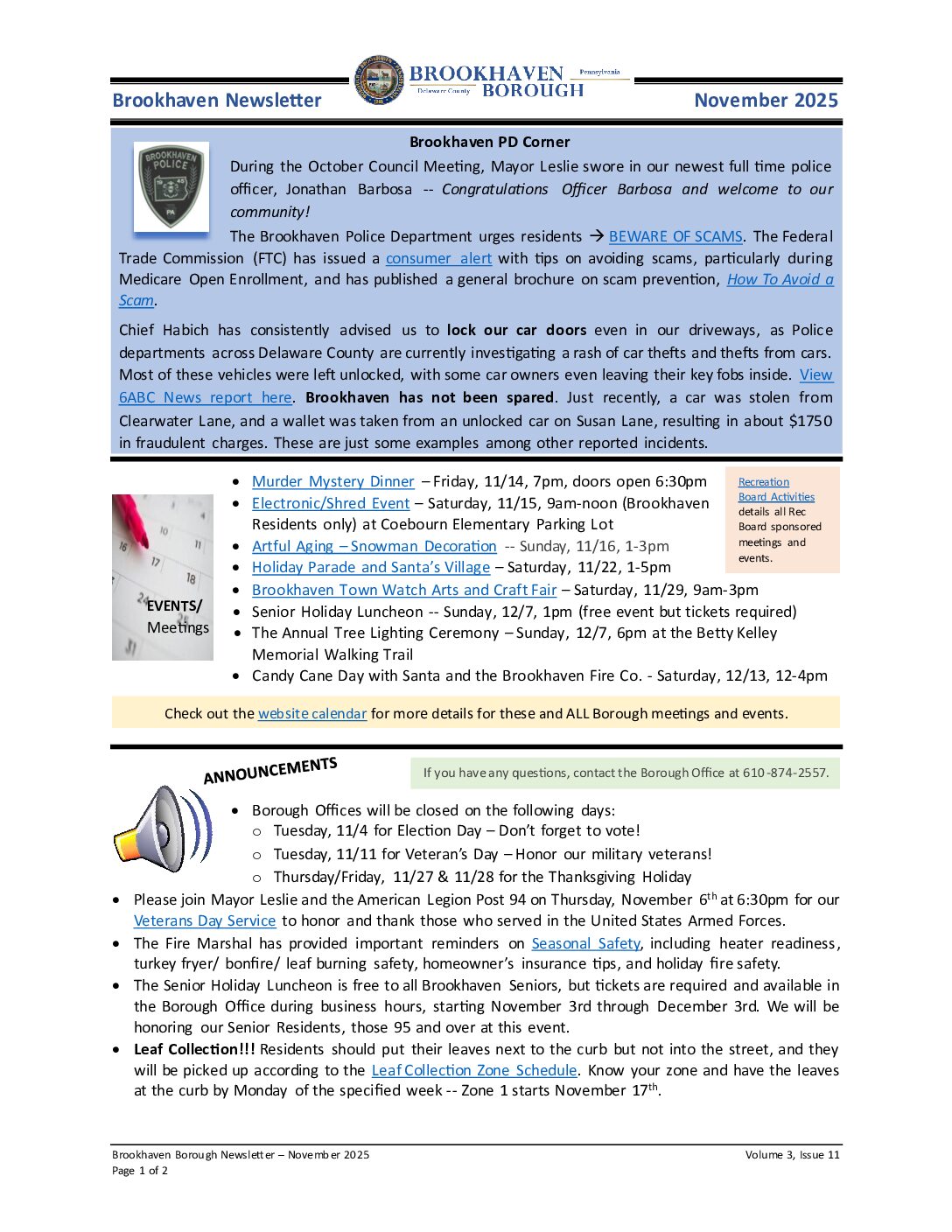 Thumbnail of the first page of 'Newsletter – November 2025'