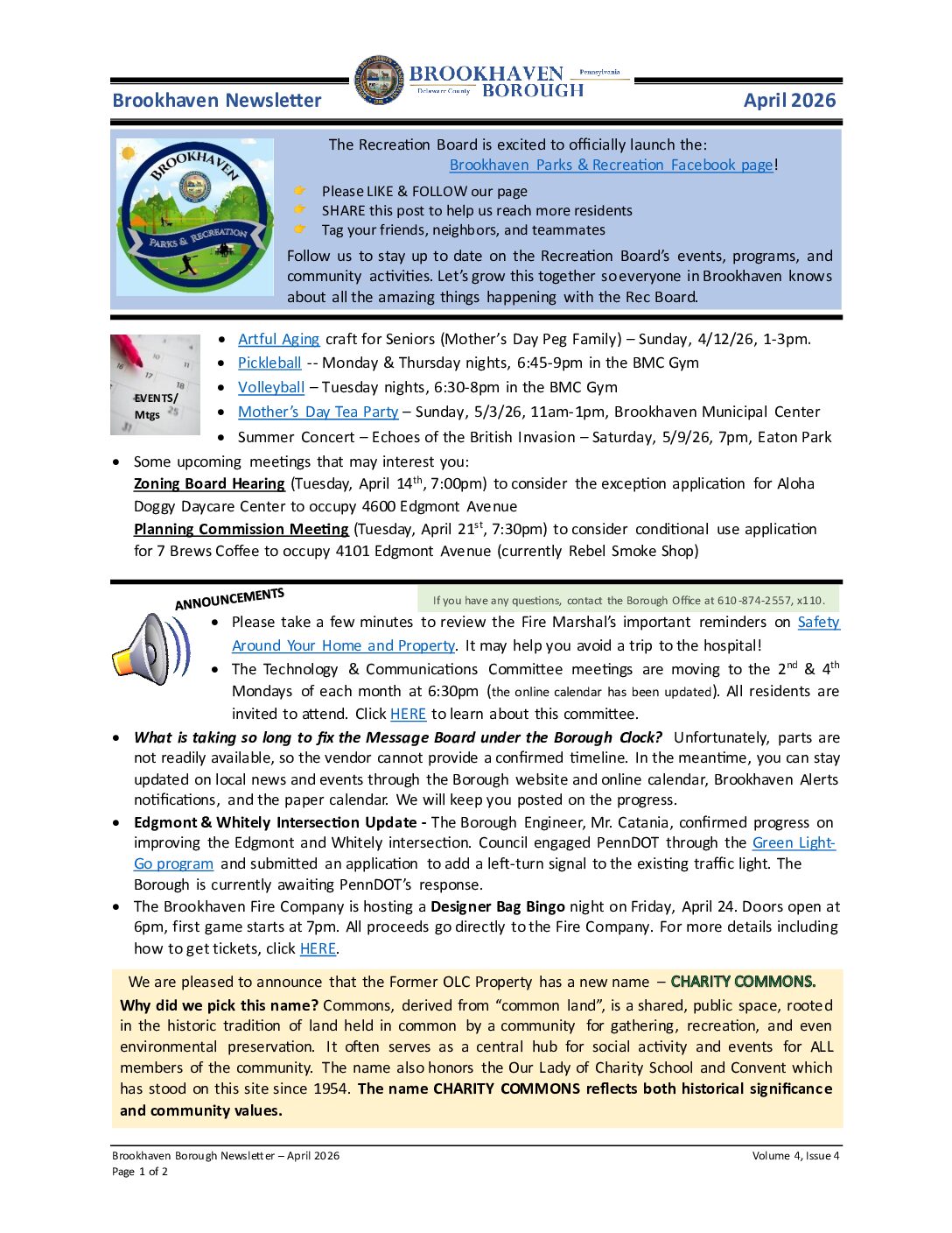 Thumbnail of the first page of 'Newsletter – April 2026'