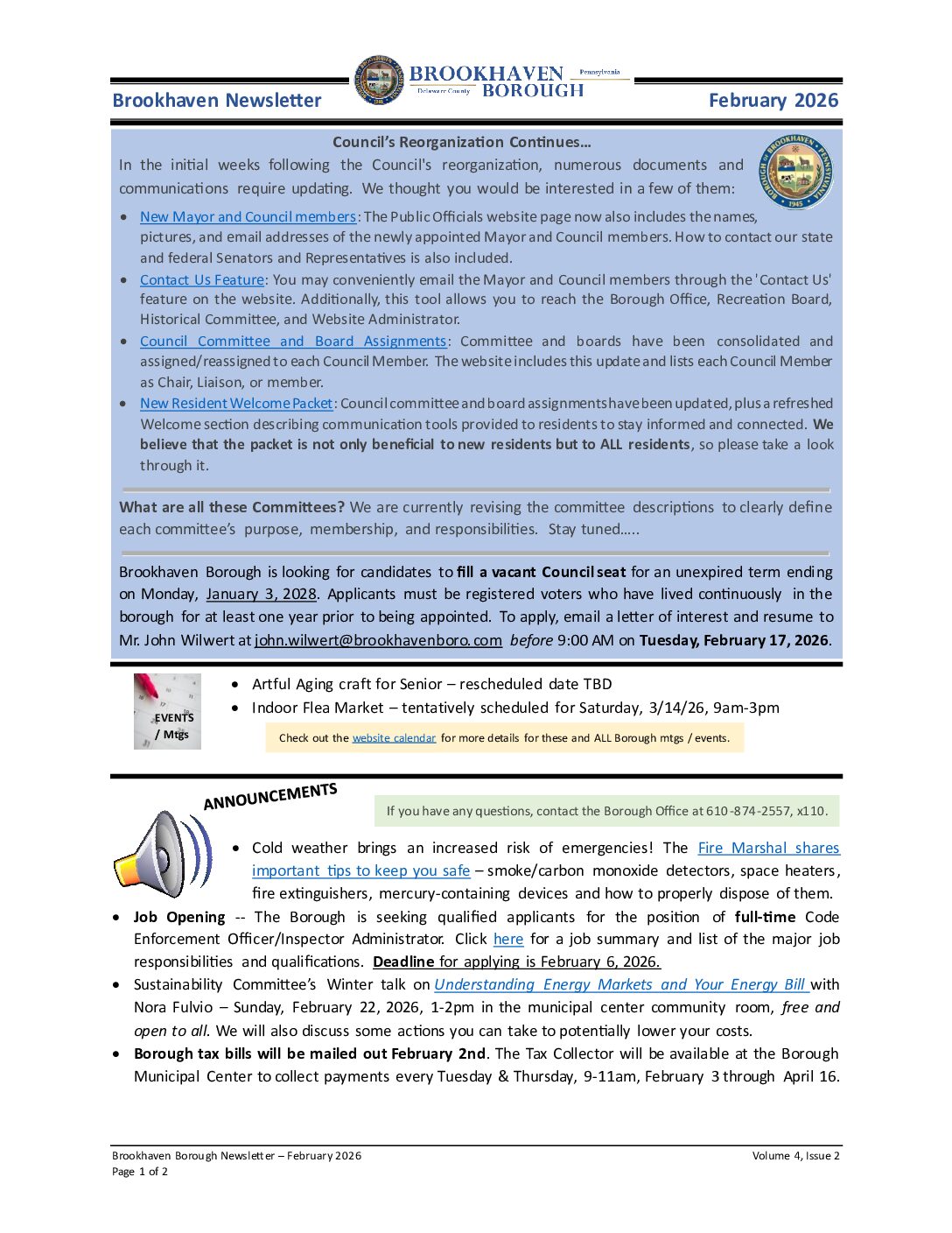 Thumbnail of the first page of 'Newsletter – February 2026'