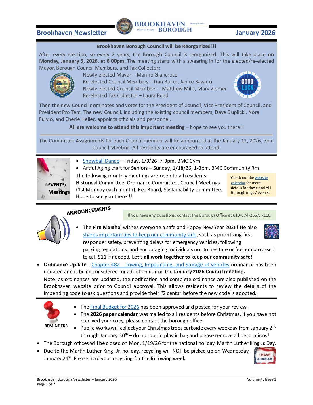 Thumbnail of the first page of 'Newsletter – January 2026'