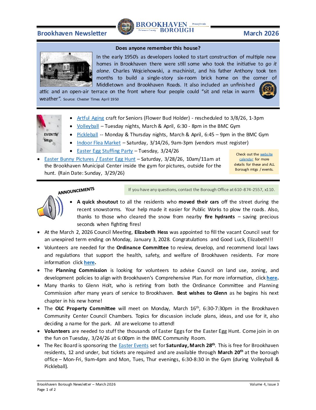 Thumbnail of the first page of 'Newsletter – March 2026'